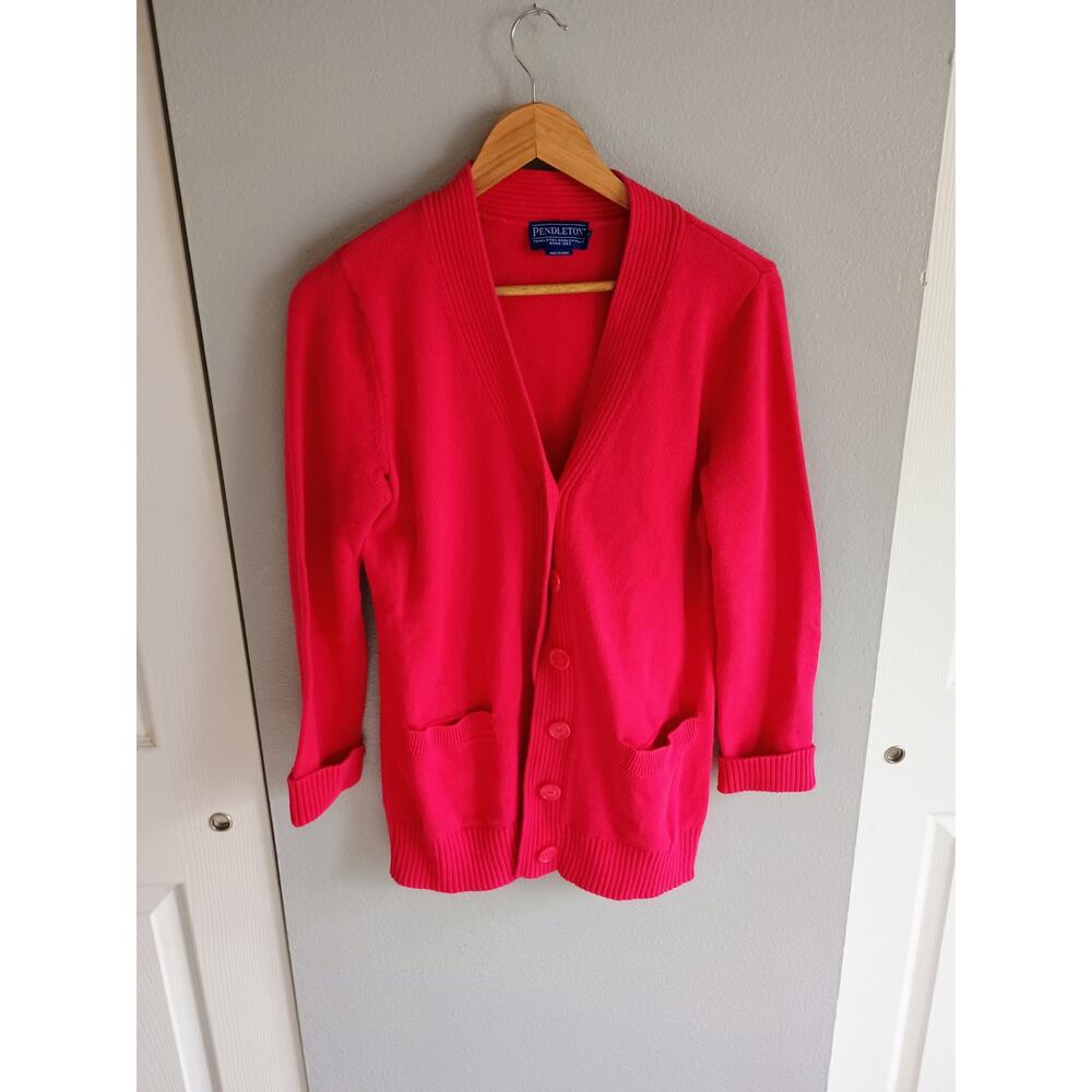Long buttoned knit cotton cardigan women's size medium petite Pendleton